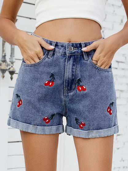 Lola - Cherry Denim Shorts