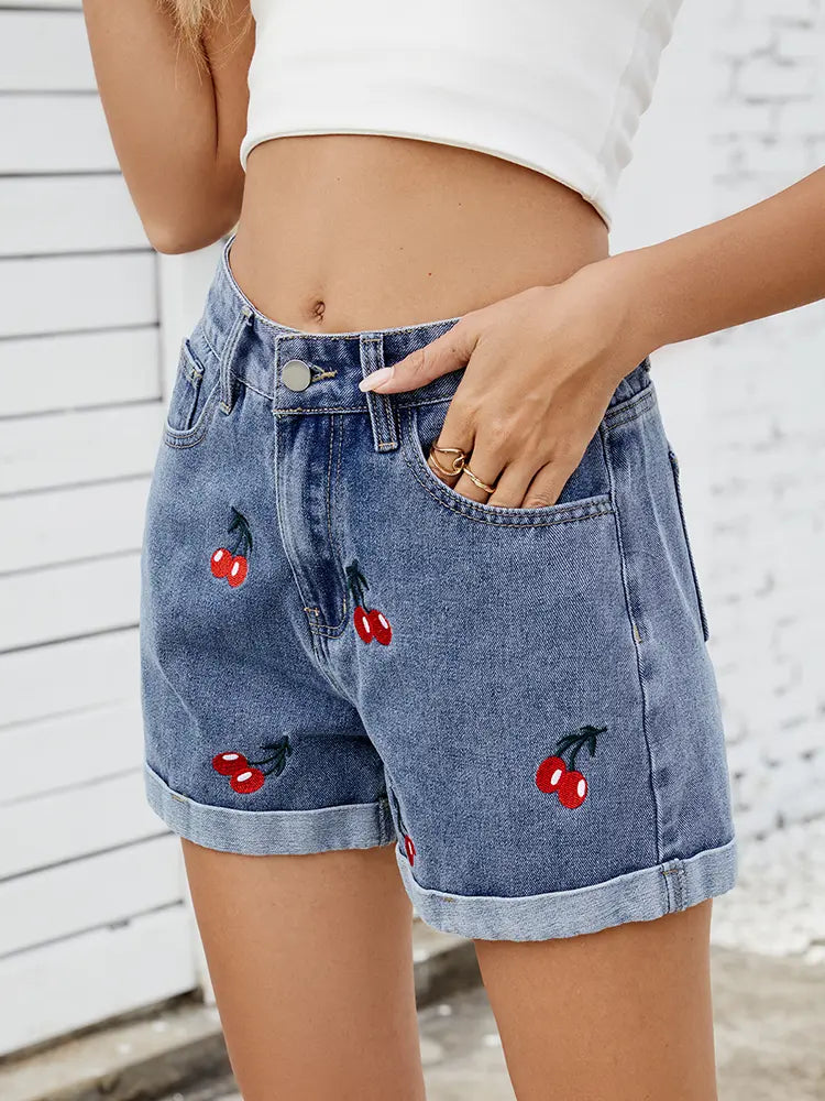 Lola - Cherry Denim Shorts