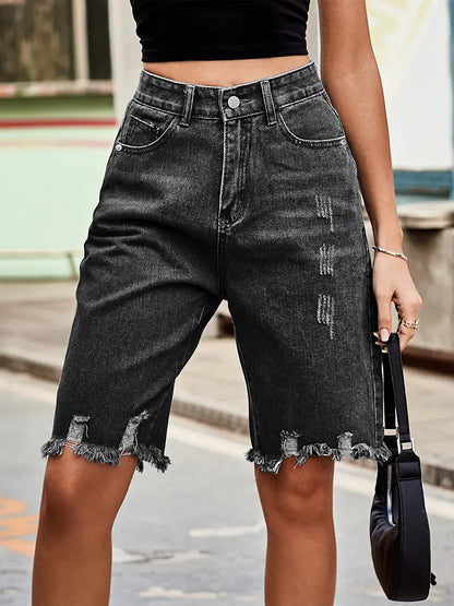 Romy - Frayed Denim Bermuda