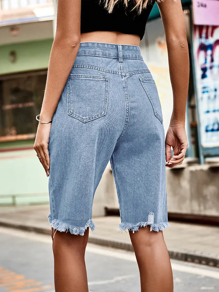 Romy - Frayed Denim Bermuda
