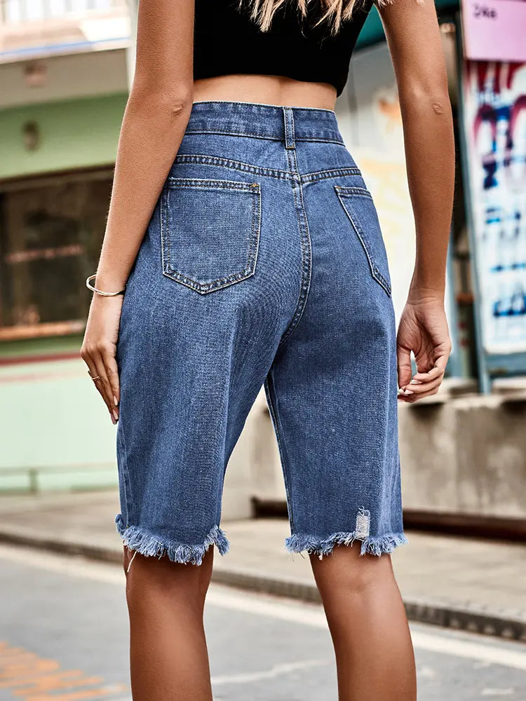 Romy - Frayed Denim Bermuda