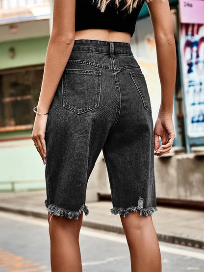 Romy - Frayed Denim Bermuda