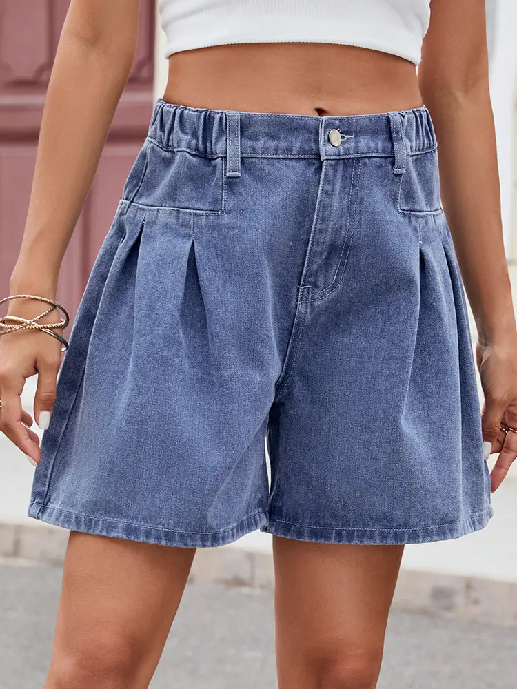 Mira - Pleated Denim Shorts